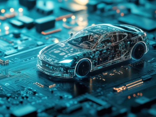 Futuristic Car Concept on a Circuit Board
